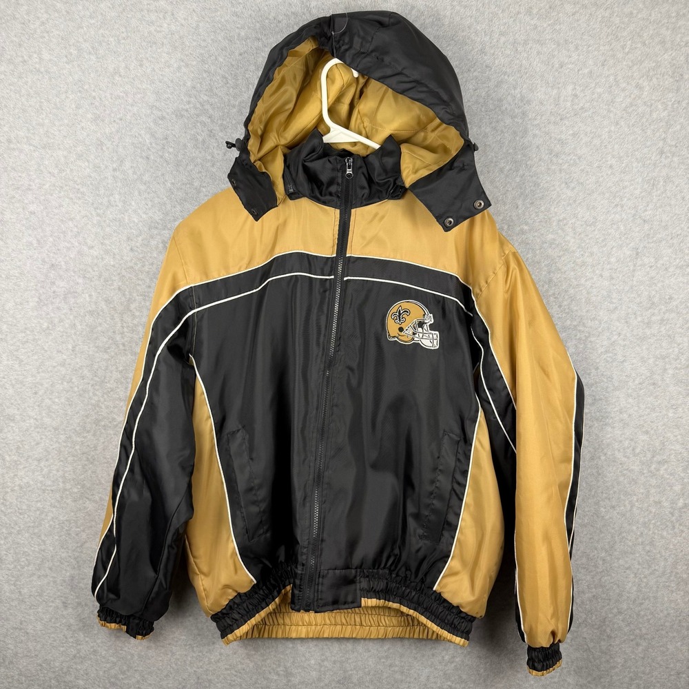 NFL New Orleans Saints G-III Apparel Puffer Jacket Detachable Hood Y2K 90s L